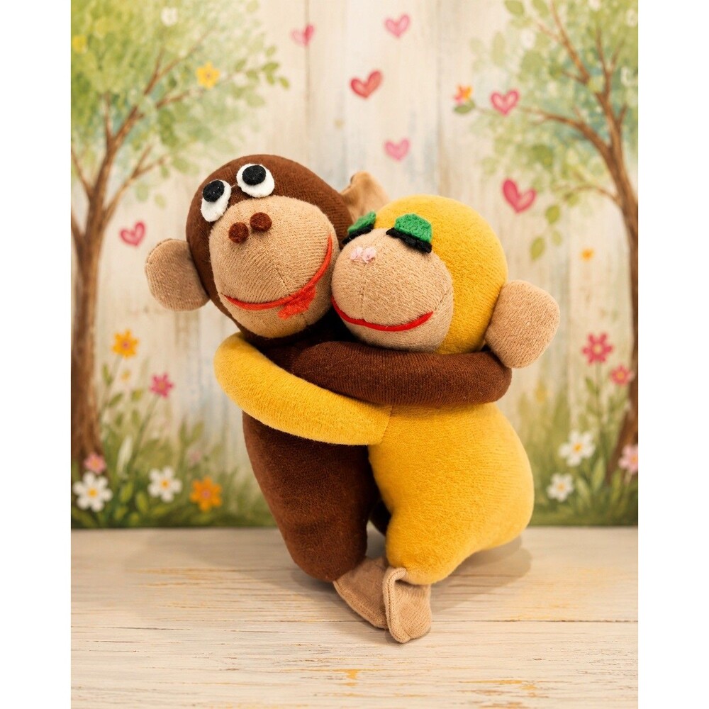 Vintage Knickerbocker "Embraceables" hugging monkeys from the 1970s.